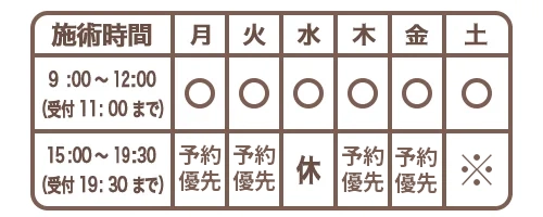泉佐野市の当整骨院の営業時間