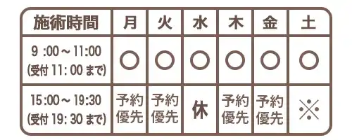 泉佐野市の当整骨院の営業時間